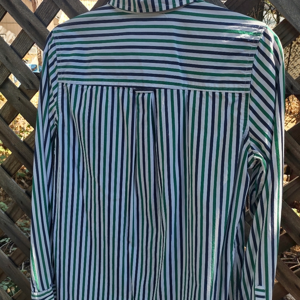 J Crew Green and White Striped Shirt - Picture 6 of 10